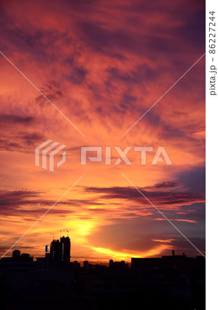 dramatic Sunset sky range beautiful landscape dusk golden time vibrant sky. Beautiful landscape vivids panorama scenery dawn dramatic sky timelapse. Sunrise landscape golden sky sunlight 86227244