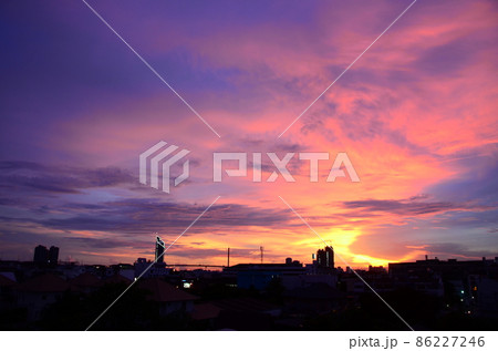 dramatic Sunset sky range beautiful landscape dusk golden time vibrant sky. Beautiful landscape vivids panorama scenery dawn dramatic sky timelapse. Sunrise landscape golden sky sunlight 86227246