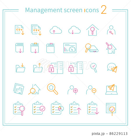 3色の線画アイコン　管理画面　2　緑基調 86229113