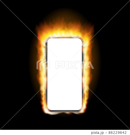Smartphone fire mockup. Cellphone frame with blank display isolated templates. Vector stock illustration. Smartphone fire mockup. Cellphone frame with blank display isolated templates. Vector stock illustration. 86229642