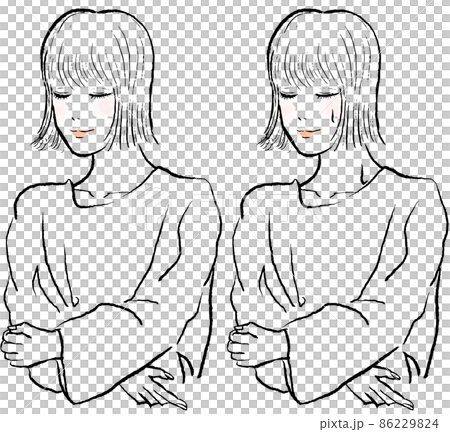 サウナポンチョを着てサウナに入る女性。ボブヘアで目を閉じている。 86229824