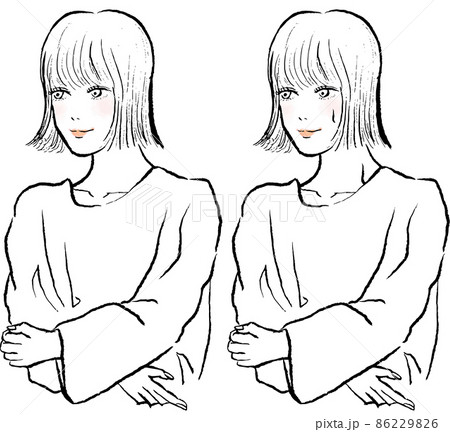 サウナポンチョを着てサウナに入る女性。ボブヘアの女性。 86229826