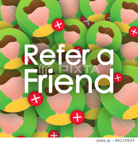 Refer a friend pattern. Referral marketing concept, referring friends, referral program strategy. Vector illustration. 86229934