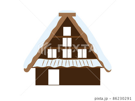 雪に覆われた合掌造りの家のイラスト素材