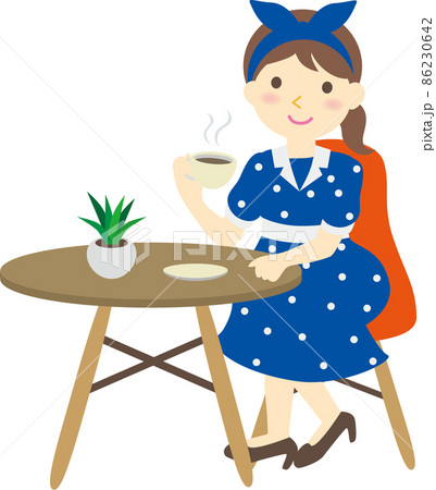 カフェでお茶する女性 86230642