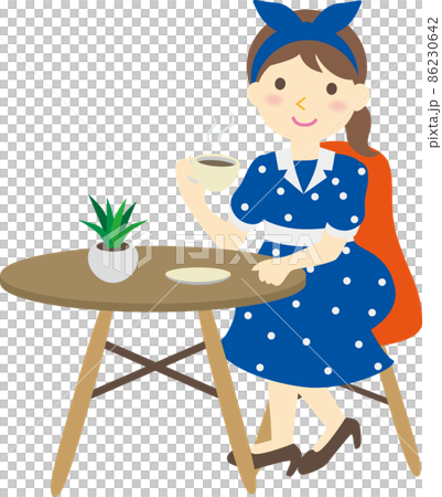 カフェでお茶する女性 86230642