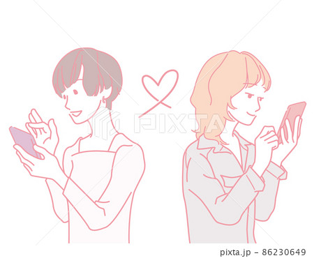 スマホで恋人を探す女性 同性 カップル パートナー - ピンク系カラー スマホで恋人を探す女性 同性 カップル パートナー - ピンク系カラー 86230649