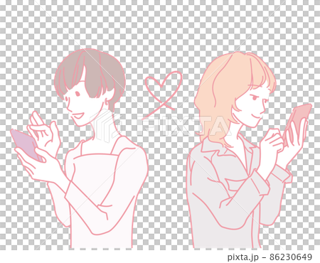 スマホで恋人を探す女性 同性 カップル パートナー - ピンク系カラー スマホで恋人を探す女性 同性 カップル パートナー - ピンク系カラー 86230649