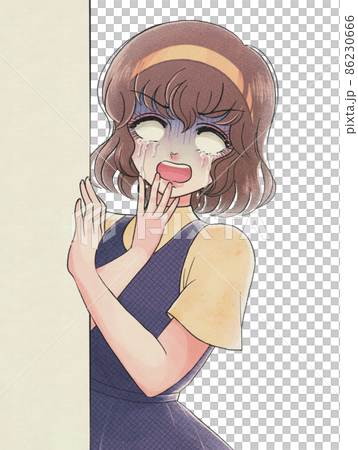 70年代少女漫画・物陰で悲しみの涙を流す少女 86230666