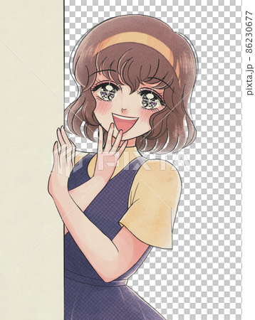 1970s shojo manga, a beautiful girl who appears from the side of the wall 86230677
