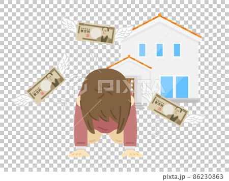Illustration of a discouraged woman in mortgage hell 86230863