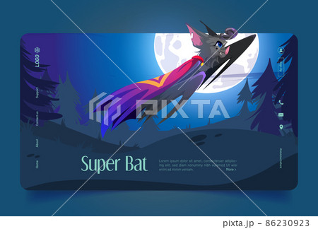 Superhero bat in cape flying on moon background Superhero bat in cape flying on moon background 86230923