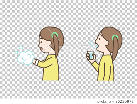 手洗い、うがいをする女の子 86230978