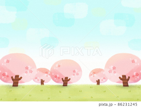 桜の木と青空、春の風景背景素材 86231245