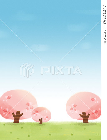 桜の木と青空 春の風景縦型背景素材のイラスト素材 桜の木と青空 春の風景縦型背景素材のイラスト素材