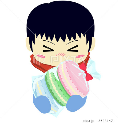 ホワイトデーでお返しを持つ男の子のイラスト 86231471