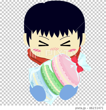 ホワイトデーでお返しを持つ男の子のイラスト 86231471