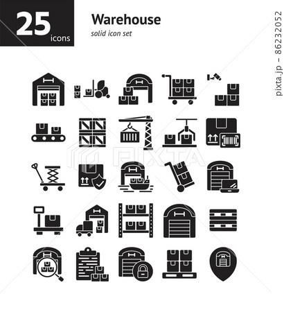 Warehouse solid icon set. Vector and Illustration. Warehouse solid icon set. Vector and Illustration. 86232052