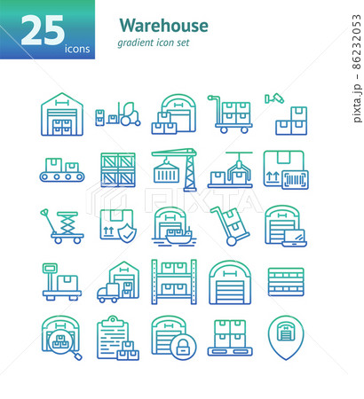 Warehouse gradient icon set. Vector and Illustration. Warehouse gradient icon set. Vector and Illustration. 86232053