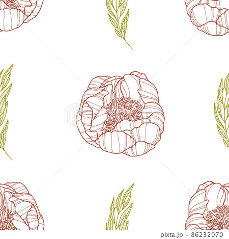Floral seamless pattern. Simple outline print on white. Illustration for wrapping, covering, wallpaper, textile Floral seamless pattern. Simple outline print on white. Illustration for wrapping, covering, wallpaper, textile 86232070