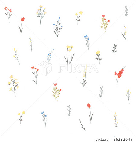 韓国風 手描きの小花柄イラストのイラスト素材