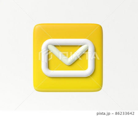 3d yellow postal envelope icon on a square platform. Email icon. Round yellow button with white stroke symbolizing internet email. web design emailing illustration. 3D rendering illustration. 3d yellow postal envelope icon on a square platform. Email icon. Round yellow button with white stroke symbolizing internet email. web design emailing illustration. 3D rendering illustration. 86233642