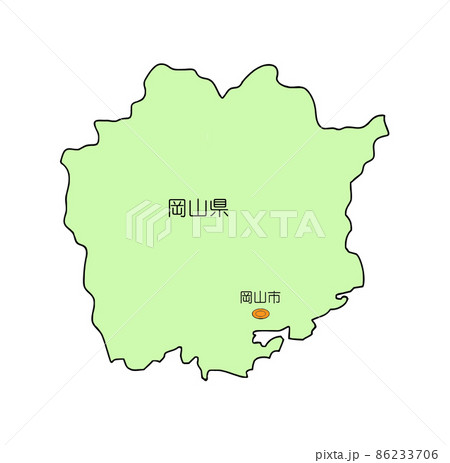 日本地図 岡山県のイラスト素材