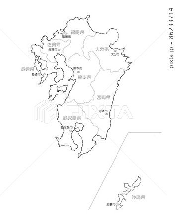 日本地図 九州地方 県名 県庁有 白色のイラスト素材