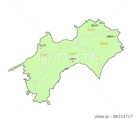 日本地図 四国地方 県名・県庁有 緑色 日本地図 四国地方 県名・県庁有 緑色 86233717