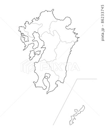 日本地図 九州地方 県名 県庁無し 白色のイラスト素材