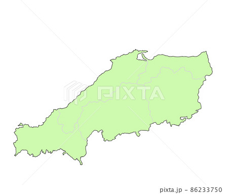 日本地図 中国地方 県名 県庁無し 緑色のイラスト素材