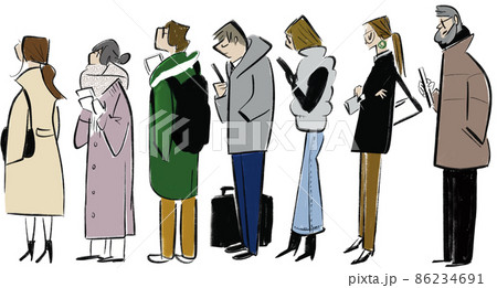 寒い中並んでいる人のイラスト 86234691