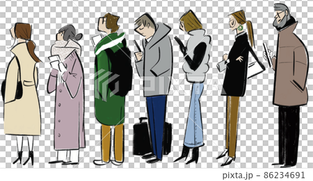 Illustration of people lined up in the cold 86234691