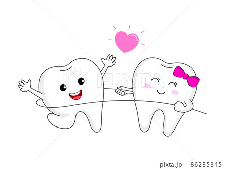 Cute cartoon tooth character using dental floss.   86235345