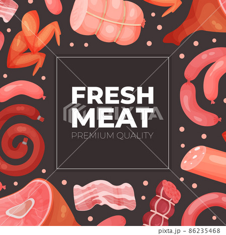 Fresh meat banner template. Butcher shop, farm market advertising, promotion poster, cover vector illustration 86235468