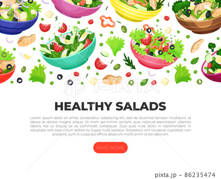 Healthy salad web banner. Healthy diet menu, tasty organic natural meal landing page vector illustration Healthy salad web banner. Healthy diet menu, tasty organic natural meal landing page vector illustration 86235474