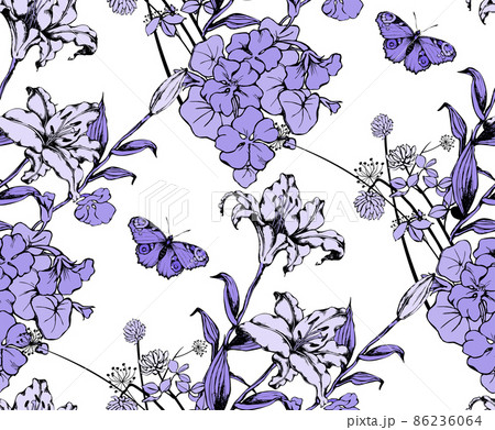 Seamless abstract pattern. Violet flowers. 86236064