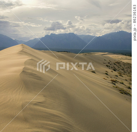 A landscape with mountains and mountain lake 86236163