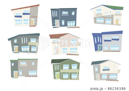 デフォルメした戸建住宅のコレクション ベクターイラスト デフォルメした戸建住宅のコレクション ベクターイラスト 86236386