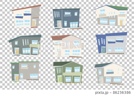 デフォルメした戸建住宅のコレクション ベクターイラスト デフォルメした戸建住宅のコレクション ベクターイラスト 86236386