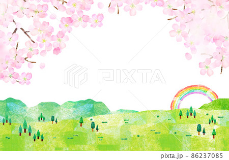 桜　背景素材　水彩イラスト　コラージュ 86237085