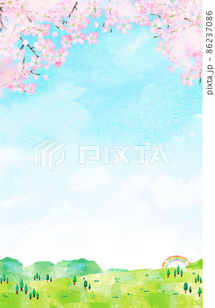 桜　背景素材　水彩イラスト　コラージュ 86237086