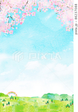 桜　背景素材　水彩イラスト　コラージュ 86237088