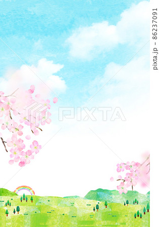 桜　背景素材　水彩イラスト　コラージュ 86237091