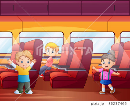 Happy children inside subway transport metro trains 86237466