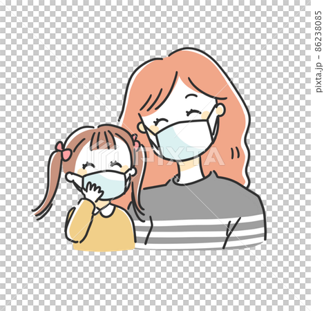 Infection control illustrations of parents and children wearing masks 86238085