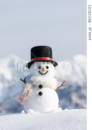 雪山とシルクハットの雪だるま 86238101