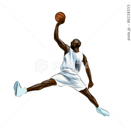 Abstract basketball player with ball from splash of watercolors, colored drawing, realistic 86238355