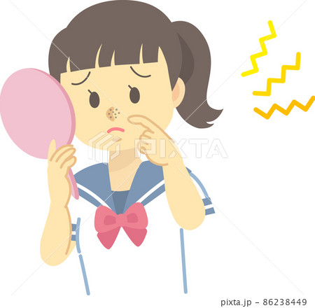 イラスト素材:お肌トラブルに悩むセーラー服の女子学生(毛穴の黒ずみ/上半身) イラスト素材:お肌トラブルに悩むセーラー服の女子学生(毛穴の黒ずみ/上半身) 86238449