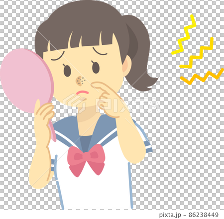 イラスト素材:お肌トラブルに悩むセーラー服の女子学生(毛穴の黒ずみ/上半身) イラスト素材:お肌トラブルに悩むセーラー服の女子学生(毛穴の黒ずみ/上半身) 86238449